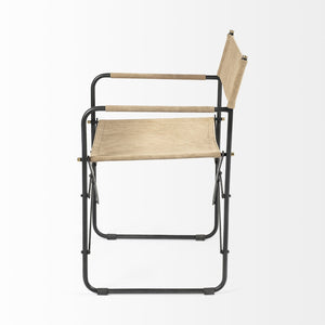 Mercana Direttore Industrial Folding Dining Chair with Suede Seat - Rustic Charm for Modern Spaces Tan Suede | Black Metal 68798