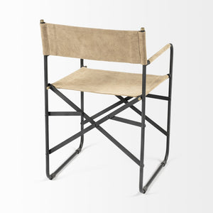 Mercana Direttore Industrial Folding Dining Chair with Suede Seat - Rustic Charm for Modern Spaces Tan Suede | Black Metal 68798