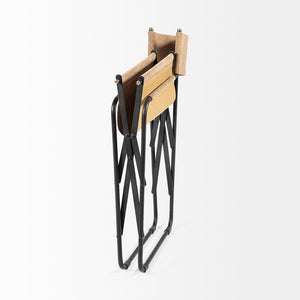 Mercana Direttore Industrial Folding Dining Chair with Suede Seat - Rustic Charm for Modern Spaces Tan Suede | Black Metal 68798