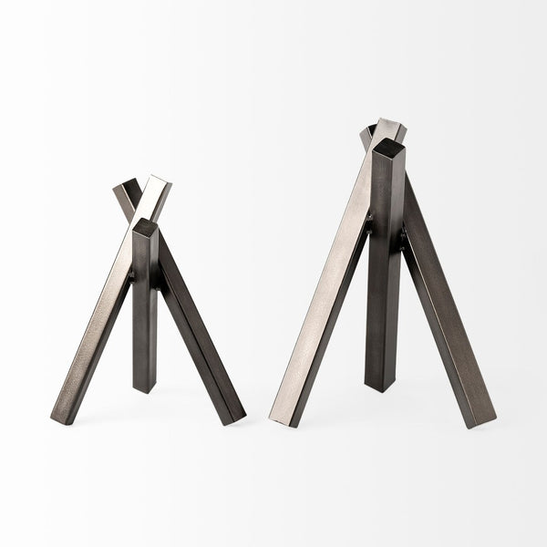 Mercana Bastian Sculptural Metal Accent - Gunmetal Grey Abstract Object for Modern Home Décor Styles Black Metal | 9.8H 68804