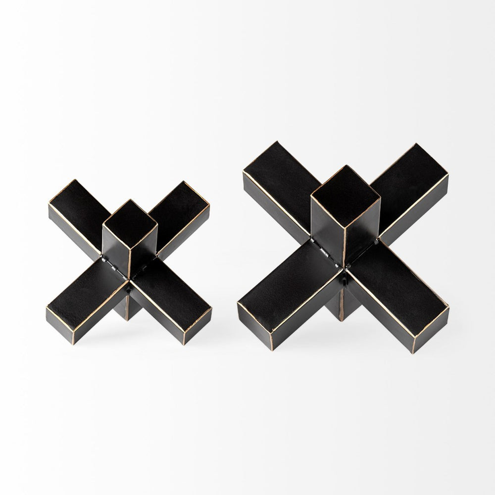 Mercana Abel Geometric Accent Piece with Matte Black Finish and Gold Accents for Modern Decor Styling Black Metal | 6H 68808