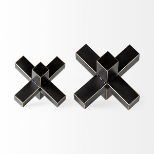Mercana Abel Geometric Accent Piece with Matte Black Finish and Gold Accents for Modern Decor Styling Black Metal | 6H 68808
