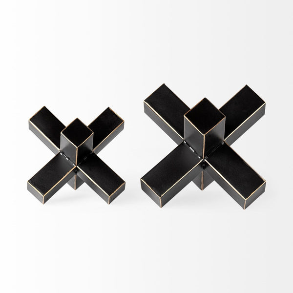 Mercana Abel Geometric Accent Piece with Matte Black Finish and Gold Accents for Modern Decor Styling Black Metal | 8H 68809