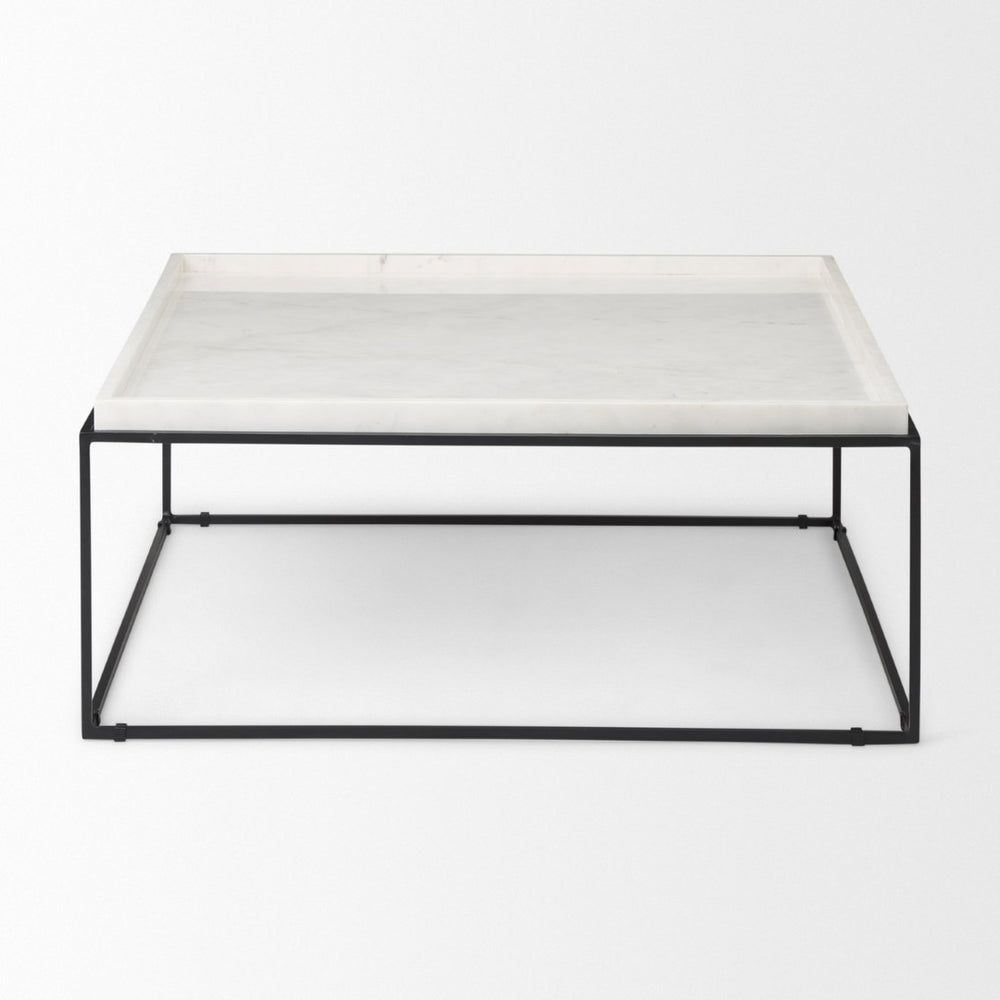 Mercana Nathan Elegant Square Coffee Table with Luxe Marble Top and Minimalist Iron Base for Modern Spaces 68842-AB