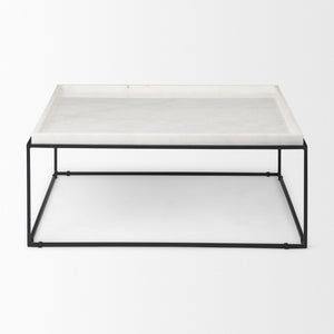 Mercana Nathan Elegant Square Coffee Table with Luxe Marble Top and Minimalist Iron Base for Modern Spaces 68842-AB