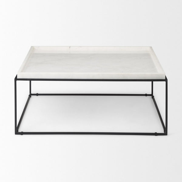Mercana Nathan Elegant Square Coffee Table with Luxe Marble Top and Minimalist Iron Base for Modern Spaces 68842-AB