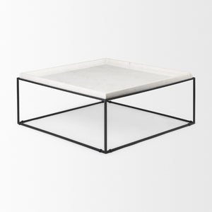 Mercana Nathan Elegant Square Coffee Table with Luxe Marble Top and Minimalist Iron Base for Modern Spaces 68842-AB