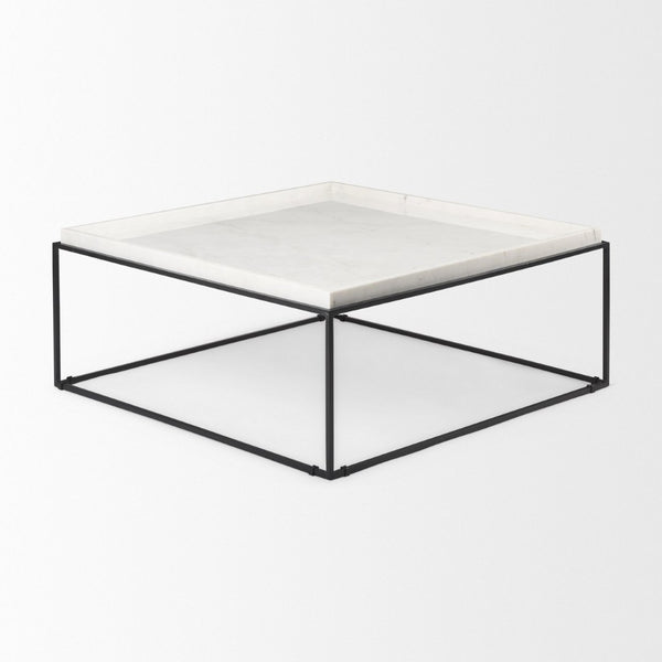 Mercana Nathan Elegant Square Coffee Table with Luxe Marble Top and Minimalist Iron Base for Modern Spaces 68842-AB
