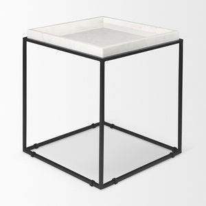 Mercana Nathan Square Top Luxe Marble and Matte Iron End Table – Modern Accent for Living Spaces 68843-AB