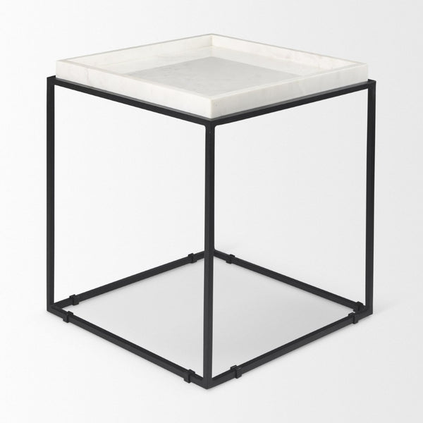 Mercana Nathan Square Top Luxe Marble and Matte Iron End Table – Modern Accent for Living Spaces 68843-AB