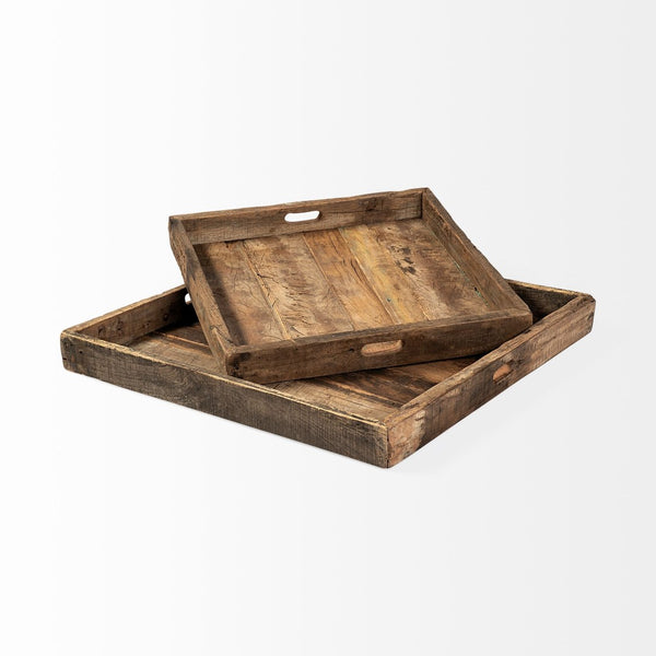 Mercana Carson Rustic Elegance 24" Reclaimed Wood Tray for Stylish Serving and Home Organization Decor Brown Reclaimed Wood | 30W 68862