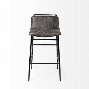 Mercana Kavalan Modern Industrial Counter Stool with Genuine Leather Seat and Durable Sturdy Metal Frame Ebony Leather | Black Metal | Counter 68765