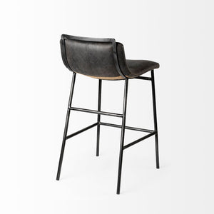 Mercana Kavalan Modern Industrial Counter Stool with Genuine Leather Seat and Durable Sturdy Metal Frame Ebony Leather | Black Metal | Counter 68765