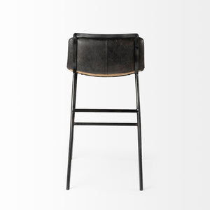 Mercana Kavalan Modern Industrial Counter Stool with Genuine Leather Seat and Durable Sturdy Metal Frame Ebony Leather | Black Metal | Counter 68765