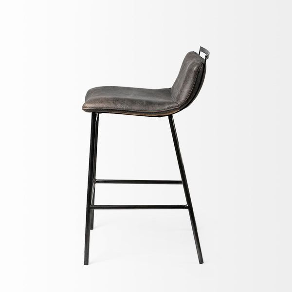 Mercana Kavalan Modern Industrial Counter Stool with Genuine Leather Seat and Durable Sturdy Metal Frame Ebony Leather | Black Metal | Counter 68765