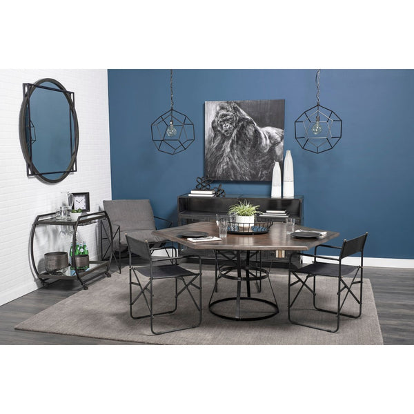 Mercana Chriselle Two-Tier Rolling Bar Cart with Oval Frame and Mirrored Shelf for Stylish Entertaining Spaces 69086