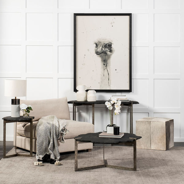 Mercana Shale Console Table – Luxurious Live-Edge Stone Design with Sturdy Double-Pedestal Base for Modern Spaces 69050-AB