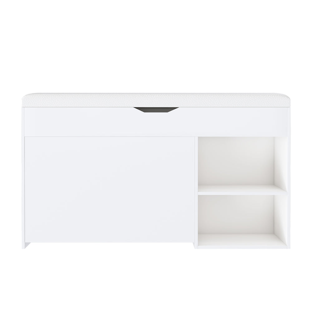 English Elm Entryway Bench with Lift-Top Storage, Rotating 3-Tier Shoe Rack, Cushioned Seat, Durable 400lb Capacity W2699P296514