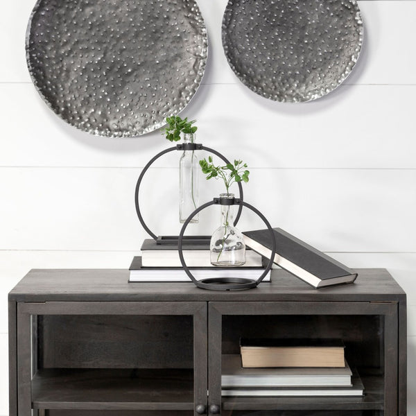 Mercana Monica I Striking Matte Metal and Glass Bottle Vase for Modern Desert-Inspired Home Decor Black Metal |  8.3H 67909