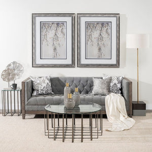 Mercana Kamara Decorative Object - Hand-Finished White-Washed Wood with Antiqued Silver Botanical Accent Natural Wood | 22H 68170