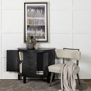 Mercana Romers II 4-Door Demi-Lune Accent Cabinet with Embossed Hexagon Pattern for Stylish Storage Solutions 50201