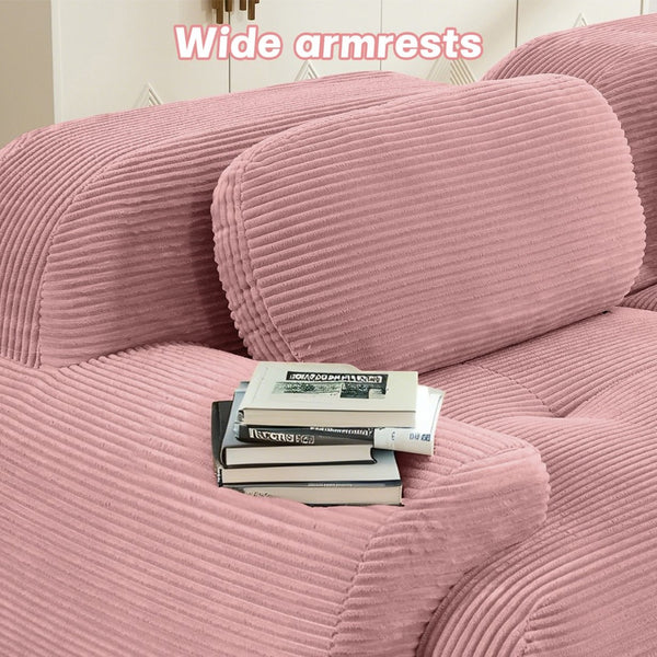 English Elm 2-seat Corduroy Modular Sectional Sofa Ergonomic Curved Design for Living Room Lounge W714S01405