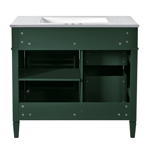 English Elm 36'' Modern Bathroom Vanity With Mirror Cabinet, Soft-Close Doors & Spacious Drawers For Storage SW000134AAF-1