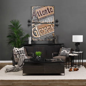 Mercana Vidro Industrial-Style Sideboard with Solid Wood Cabinets & Matte-Black Metal Frame for Storage Elegance 68209