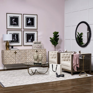 Mercana Reinhardt 36" Round Coffee Table with Luxurious Beveled Top and Elegant Curved Support for Living Room 67804