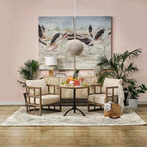 Mercana Skylar Chic Demi-Lune Accent Chair with Plush Cushions and Sculptural Wooden Frame for Any Space Tan Fabric | Brown Wood 67515