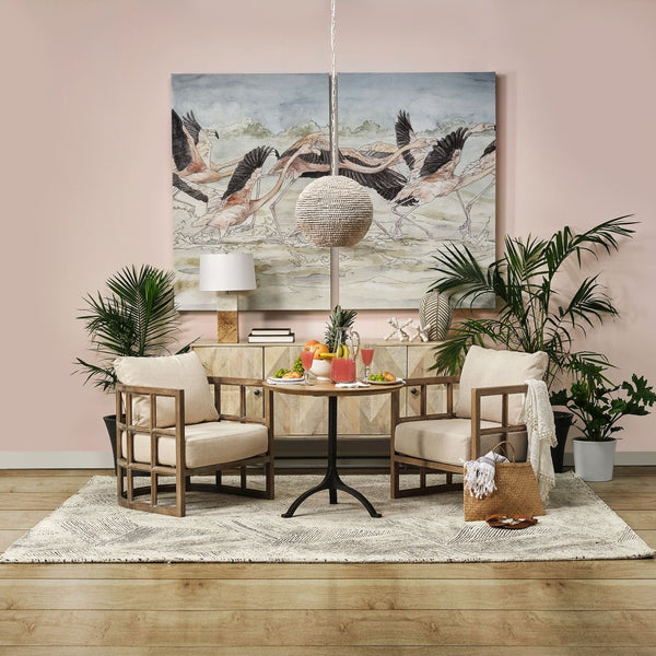 Mercana Skylar Chic Demi-Lune Accent Chair with Plush Cushions and Sculptural Wooden Frame for Any Space Tan Fabric | Brown Wood 67515