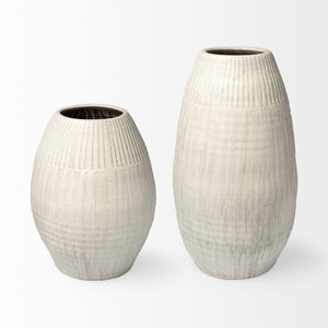 Mercana Reyan Elegant Pearl Ceramic Vase with Striped Design for Modern Home Decor and Stylish Displays White Ceramic | 29H 69045