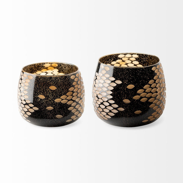 Mercana Mojave Glass Vase: Artful Modern Accent with Unique Metallic Detailing for Stylish Interiors Black/Gold Glass | 6H 69036