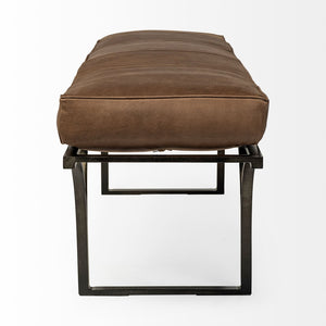 Mercana Jessie Accent Bench: Luxurious Leather Upholstery with Sturdy Metal Base for Modern Living Spaces Brown Leather | Black Metal 69062