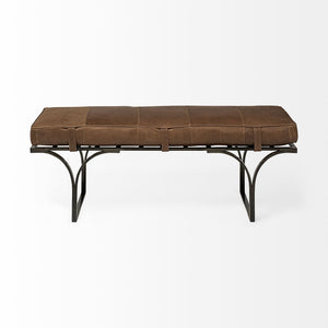 Mercana Jessie Accent Bench: Luxurious Leather Upholstery with Sturdy Metal Base for Modern Living Spaces Brown Leather | Black Metal 69062