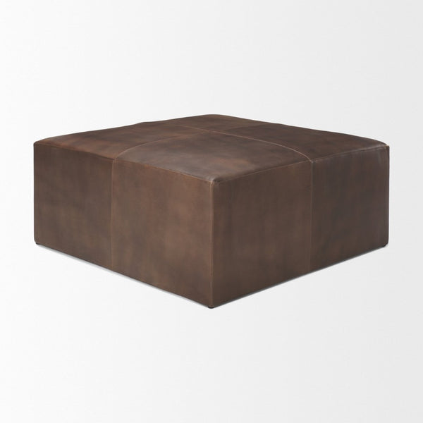 Mercana Minara 36" Square Leather Wrapped Ottoman with Wood Base for Stylish Living Room Versatility 69058