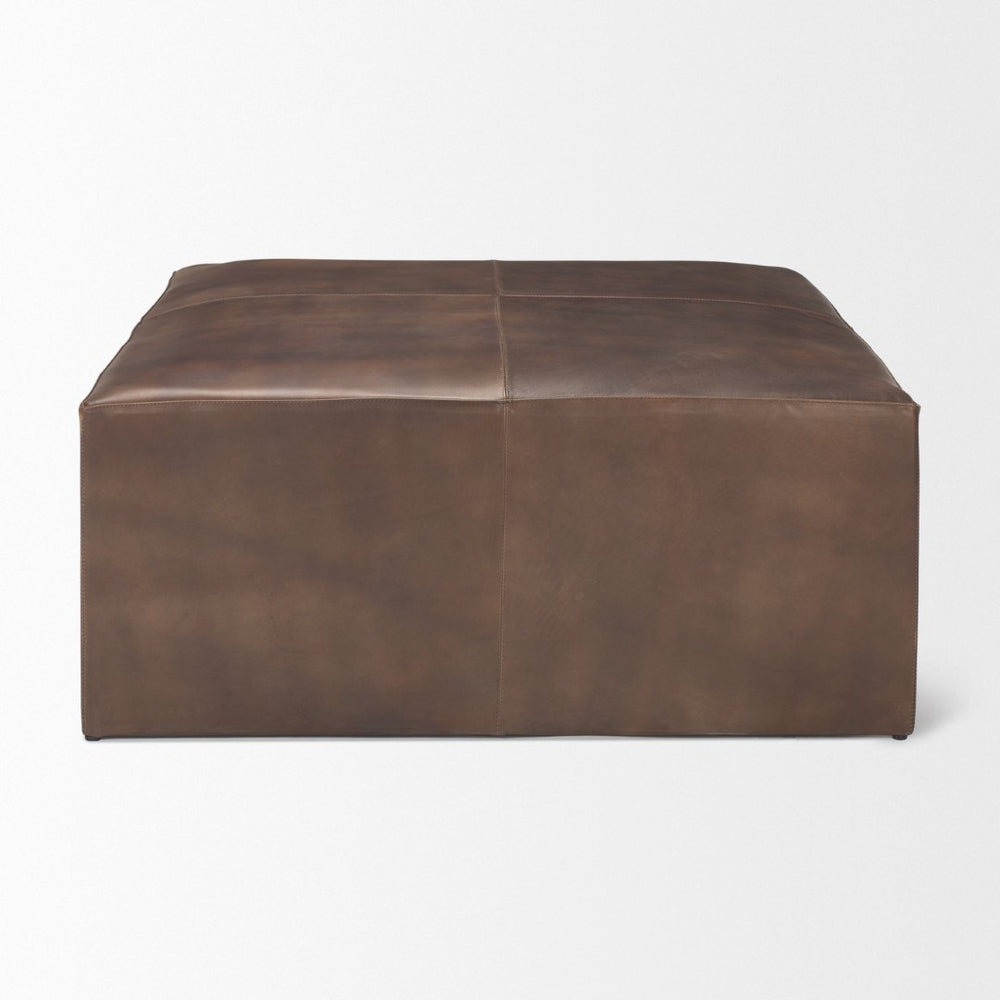 Mercana Minara 36" Square Leather Wrapped Ottoman with Wood Base for Stylish Living Room Versatility 69058