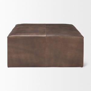 Mercana Minara 36" Square Leather Wrapped Ottoman with Wood Base for Stylish Living Room Versatility 69058