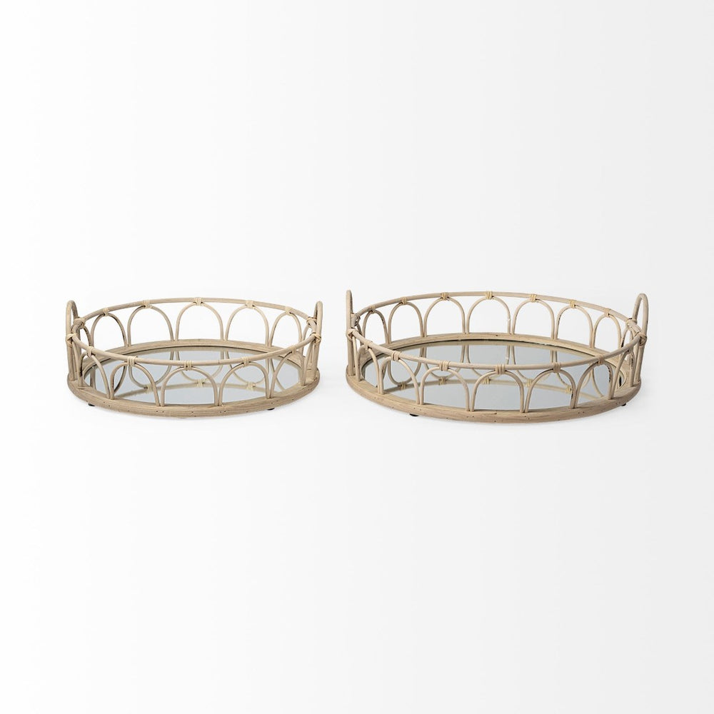 Mercana Leona Elegant Woven Mirrored Base Nesting Trays for Stylish Serving and Organizing in Any Space 68994