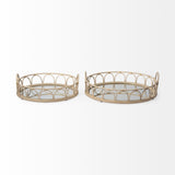 Mercana Leona (Set of 2) Natural Wicker Woven Mirrored Base Nesting Trays 68994