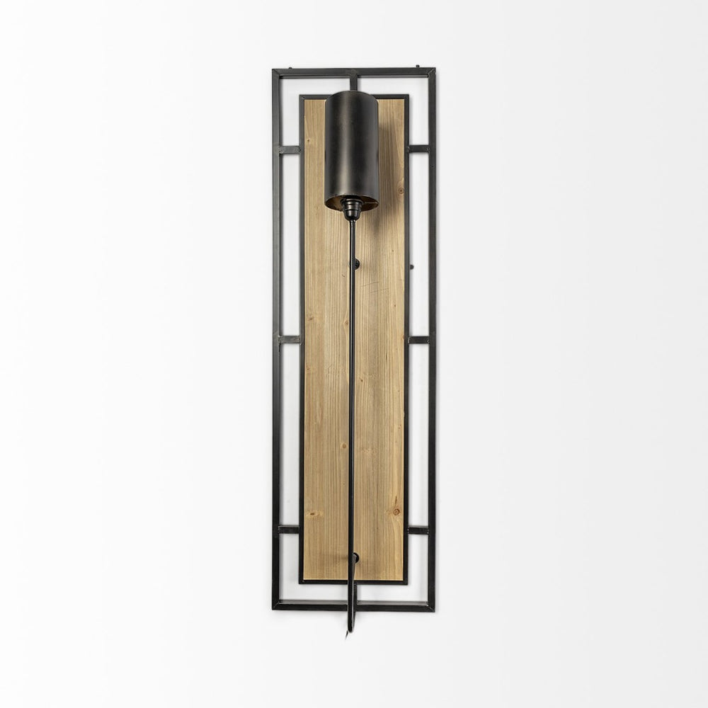 Mercana Cleo Modern Industrial Wall Sconce – Stylish Rectangular Design with Wood and Metal Elegance 68988