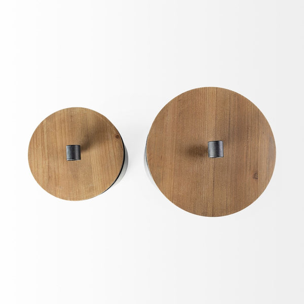 Mercana Cyril Modern Farmhouse Cylindrical Storage Jars with Natural Wood Lids for Stylish Organization 68982