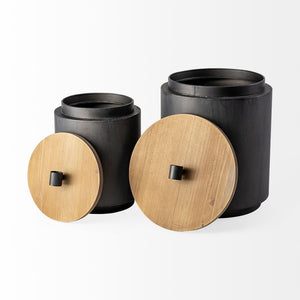 Mercana Cyril Modern Farmhouse Cylindrical Storage Jars with Natural Wood Lids for Stylish Organization 68982