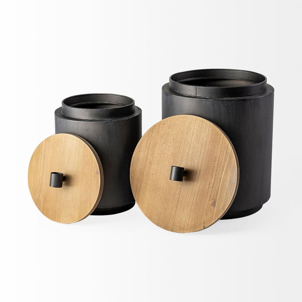 Mercana Cyril Modern Farmhouse Cylindrical Storage Jars with Natural Wood Lids for Stylish Organization 68982
