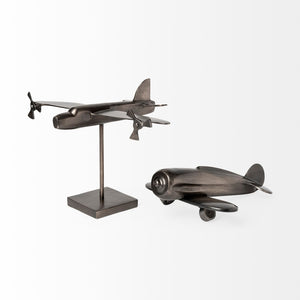 Mercana Maverick 12L x 16W Glossy Gunmetal Bomber Plane Sculpture - Striking Aviation Décor Accent Piece 68954