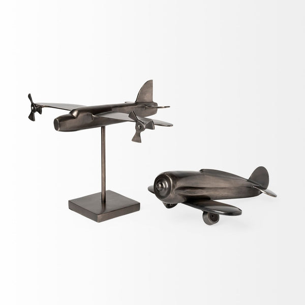 Mercana Maverick 12L x 16W Glossy Gunmetal Bomber Plane Sculpture - Striking Aviation Décor Accent Piece 68954