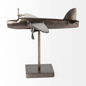 Mercana Maverick 12L x 16W Glossy Gunmetal Bomber Plane Sculpture - Striking Aviation Décor Accent Piece 68954