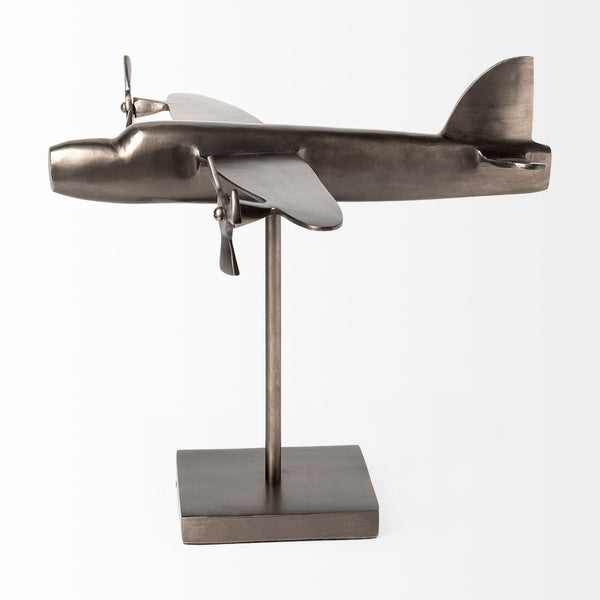 Mercana Maverick 12L x 16W Glossy Gunmetal Bomber Plane Sculpture - Striking Aviation Décor Accent Piece 68954