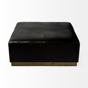 Mercana Minara 36" Square Ottoman – Stylish Leather & Metal Accent for Modern Living Spaces & Versatile Use Black Leather | Gold Metal 69059