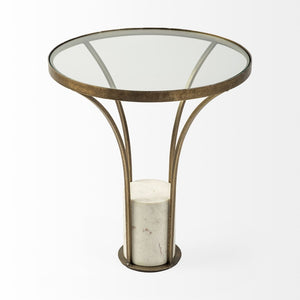 Mercana Jacinta 21" Round Pedestal End Table – Luxe Art Deco Style with Sculptural Iron Frame & Clear Top 69053-AB